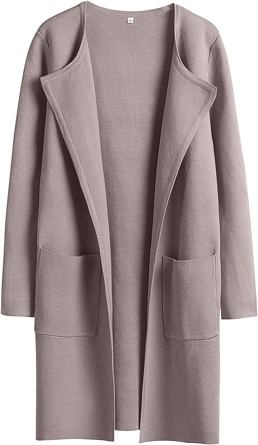 Discover Exciting Discounts! Prinbara Women's Open Front Knit Cardigan Long Sleeve Lapel Casual Solid Classy Sweater Jacket Trench Coats in Gray Almond - X-Small. Limited-Time Specials!