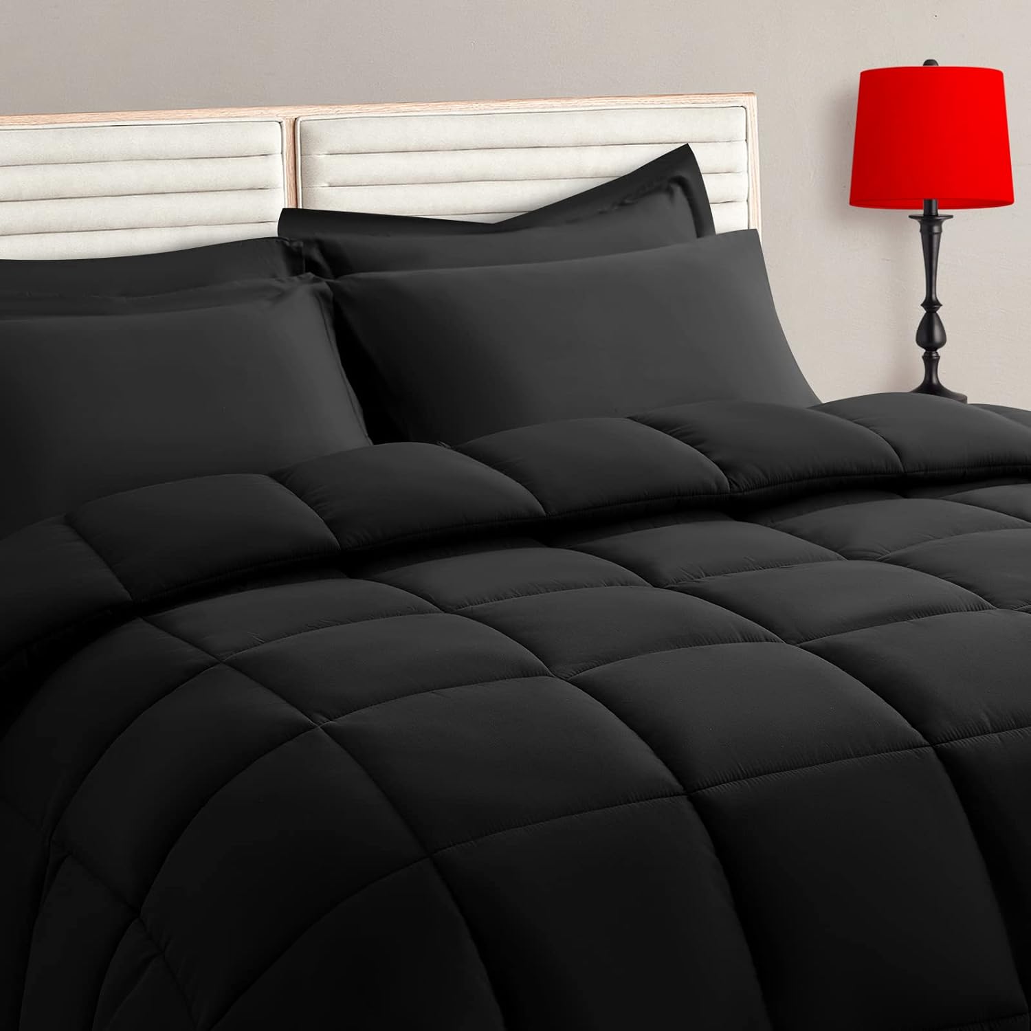 Limited Offer - 40% Off TAIMIT Black Full Size Comforter Set - 7 Pieces