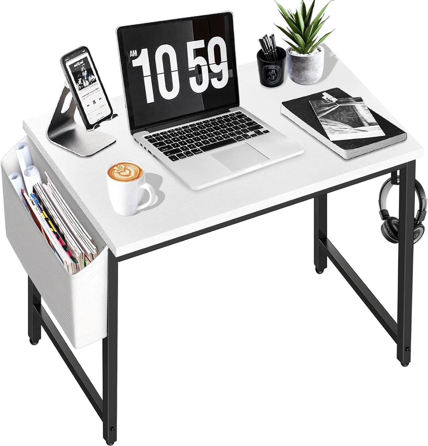 Ends Tonight! DLisiting Small Computer Desk for Bedroom White Modern Writing Table for Small Spaces Kids Teens Student Study Work PC Desk 31 Inch White Black - Hurry, Go, Seize the Opportunity!