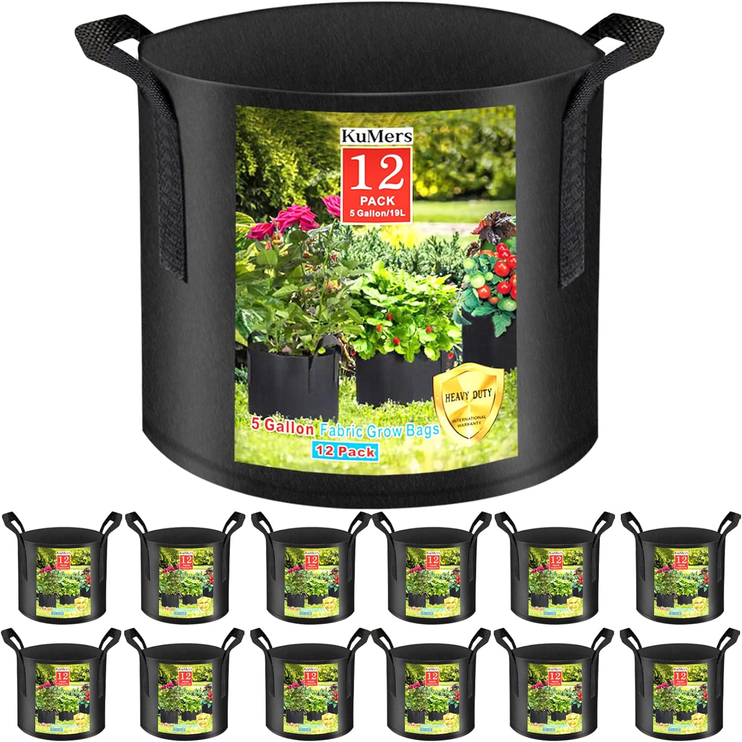 Hurry! Get the KuMers 12 Pack Grow Bags 5 Gallon w...