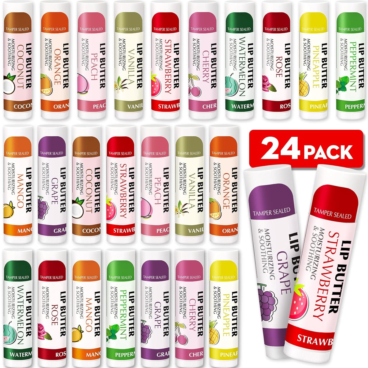 Time-Limited Discounts! AZEN 24 Pack Lip Balm Stocking, Natural Lip Balm Bulk, Up to 36% Off