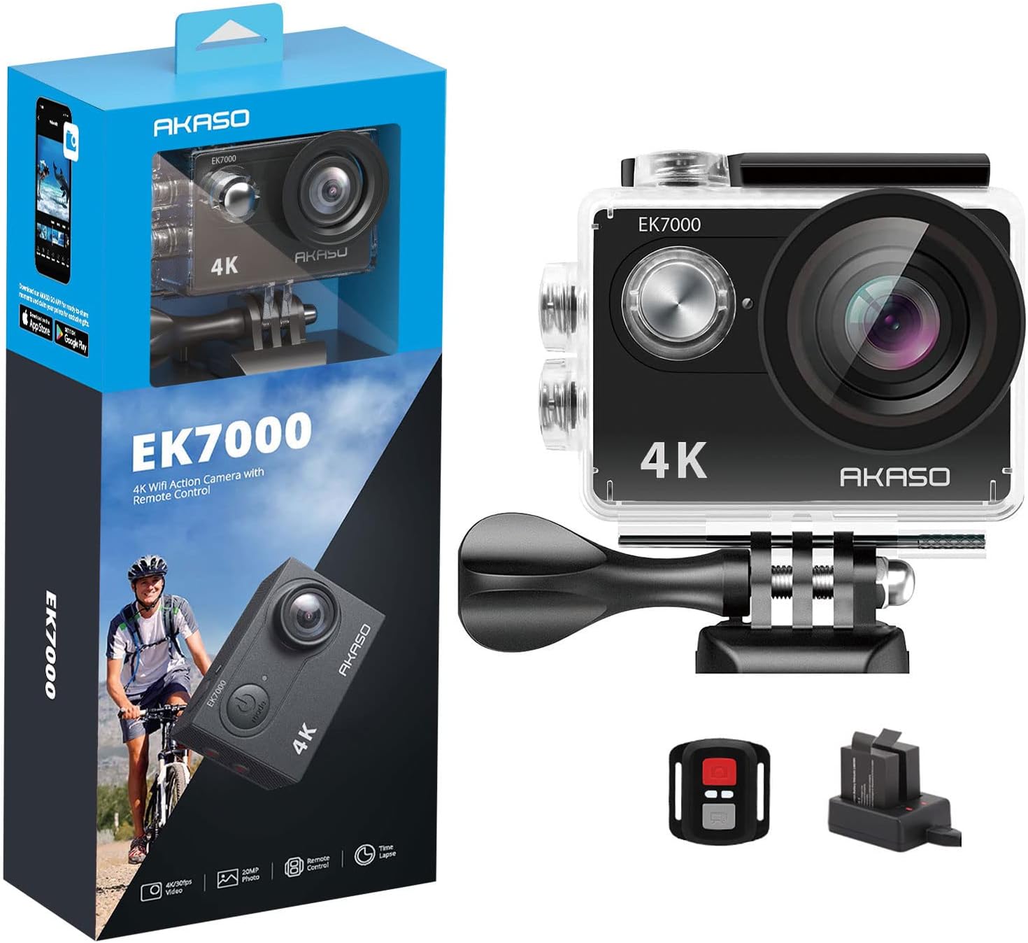 Extra 36% Off! AKASO EK7000 4K30FPS Action Camera - 20MP Ultra HD Underwater Camera