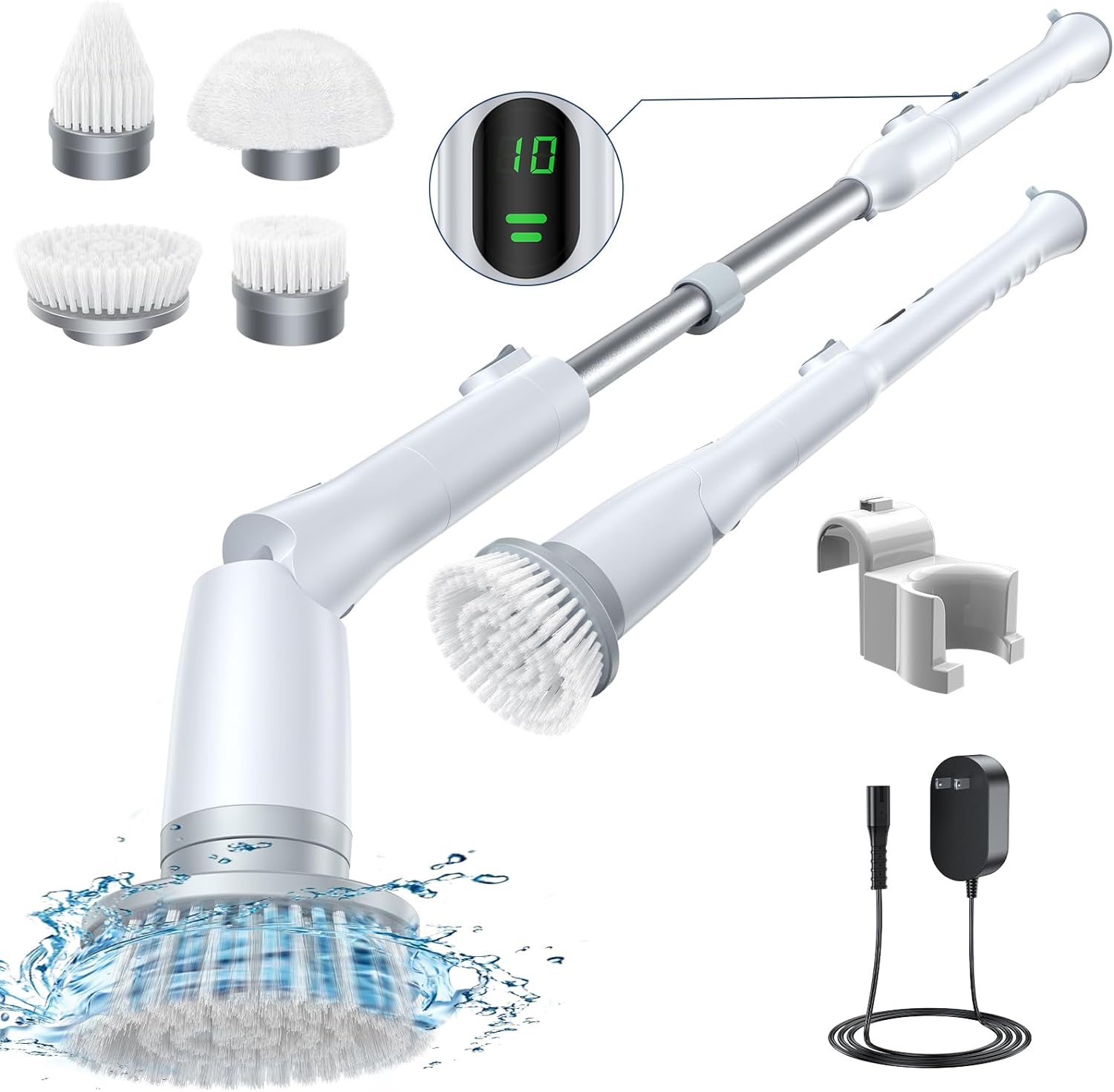 Special Discounts Available - LABIGO Electric Spin Scrubber LA2 Pro, Shower Power Cleaning Brush with Display and 4 Replaceable Heads