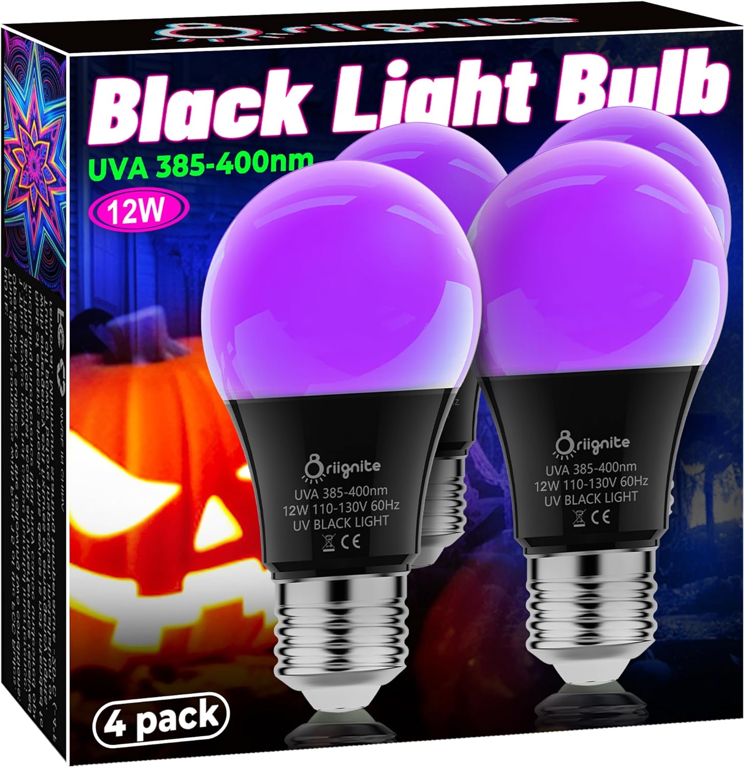 Get Ready for Halloween with Exclusive Promo: Black Light Bulbs, 12W LED Black Light Bulb for Glow in Dark, Body Paint Fluorescent Poster Glow Party, 4 Pack Uv Black 12 Watt
