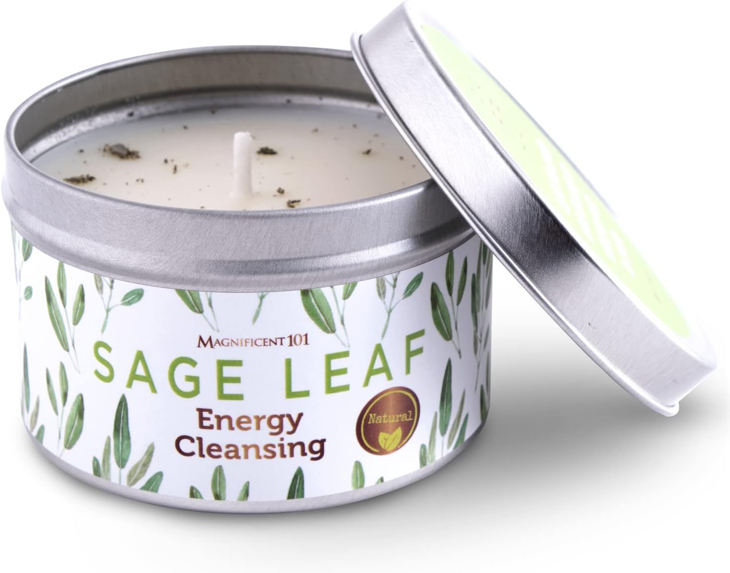 Limited Time Offer: Magnificent 101 Sage Leaf Energy Cleansing Candle - 6-oz Tin Holder
