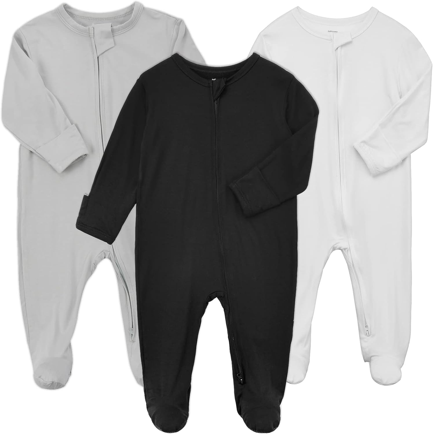 Limited Stock - Aablexema Baby Zipper Pajamas Bamboo Rayon, 3pcs Unisex Infant Onesies with Mitten Long Sleeve Footed Pjs - Sale Now On