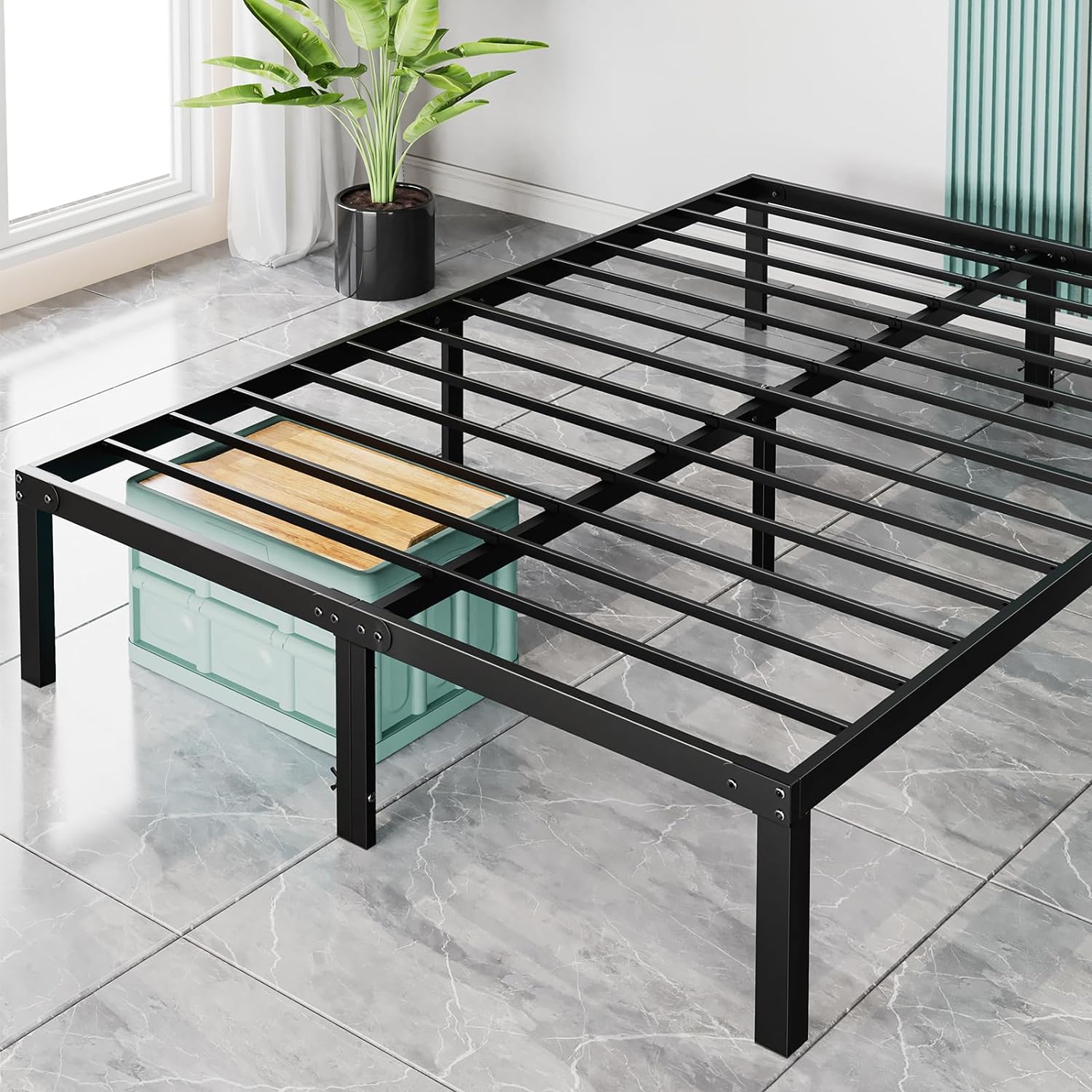 🌟 Sweetcrispy Queen Bed Frame - Metal Platform Bed Frames Queen Size with Storage Space Under Frame, Heavy Duty, 14 Inches, Sturdy Steel Slat Support, No Box Spring Needed 🌟