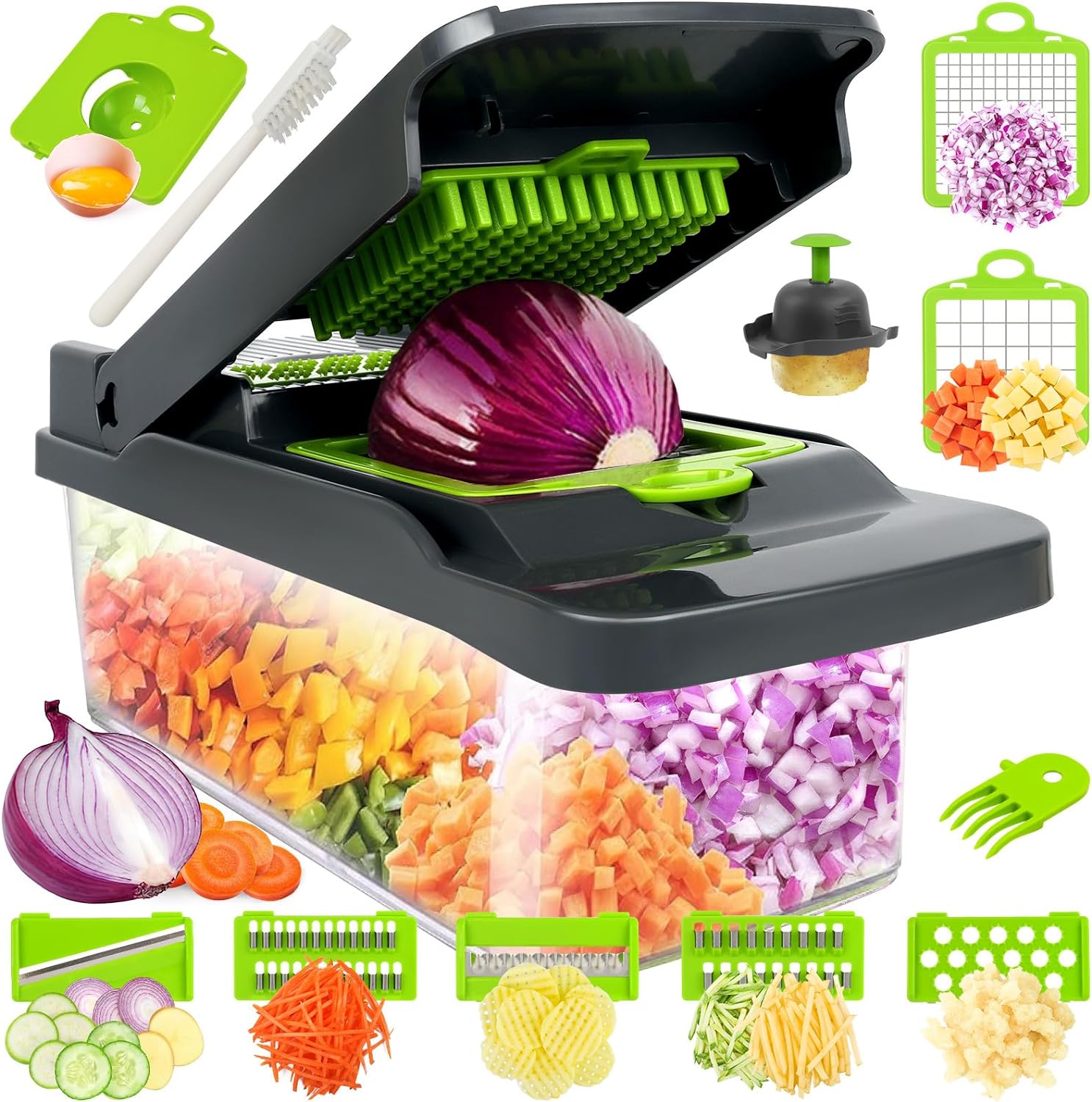 Grab Yours Now! Vegetable Chopper - Pro 12 in 1 Multifunctional Onion/Veggie Chopper With Container