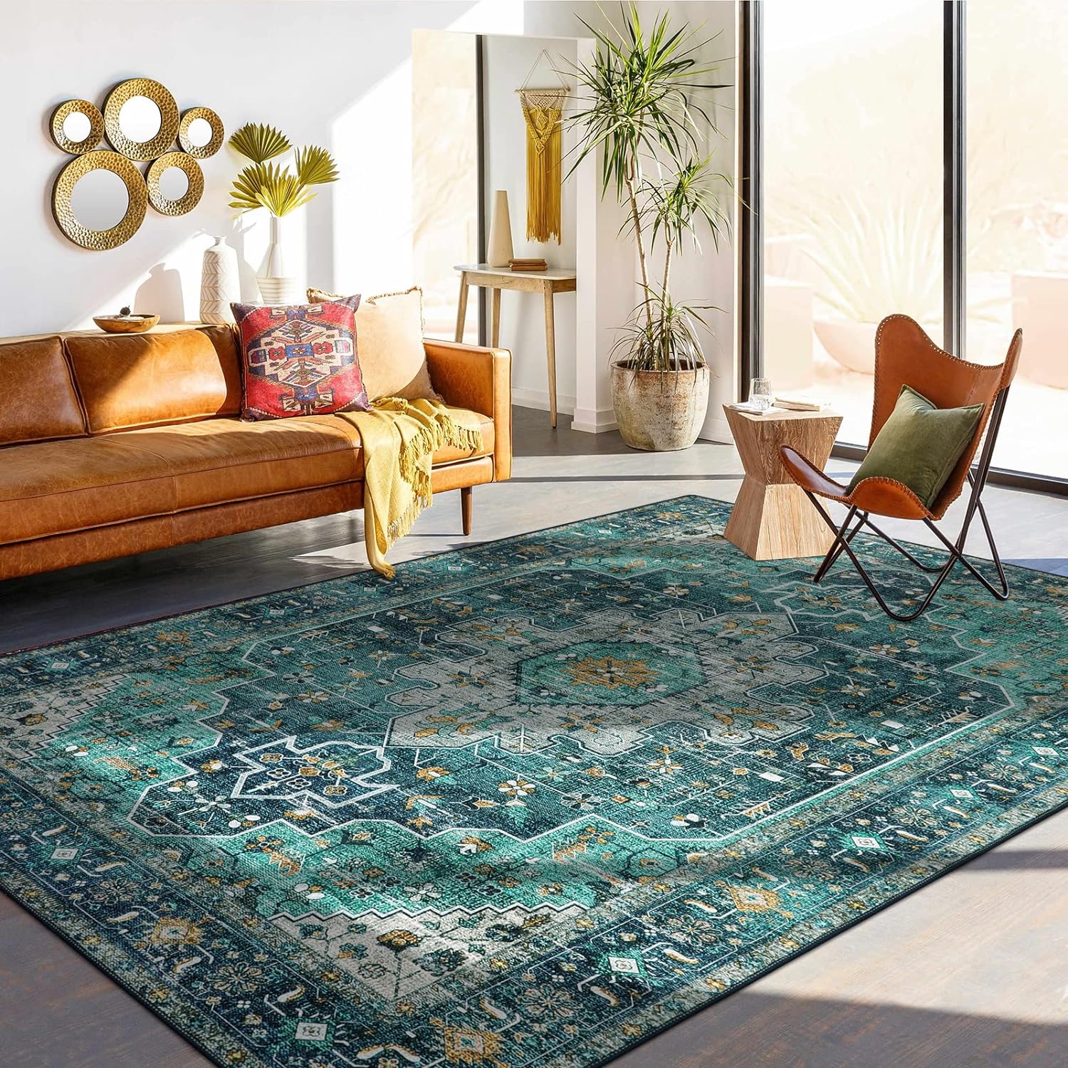 Special Discounts Available! Moynesa Ultra-Thin Vintage Area Rug - 8x10 Teal Bedroom Rug