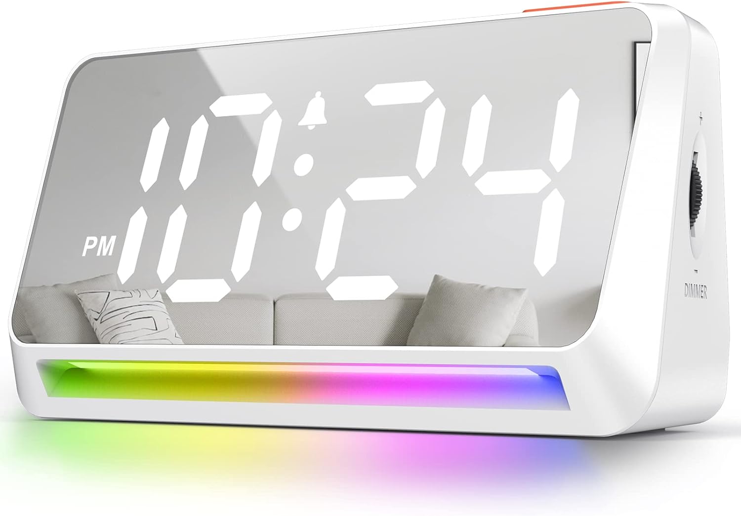 [Mirror] Super Loud Alarm Clock for Bedroom, Heavy Sleepers, Adults, Teens, Kids | Small Bedside Digital Clock with Dynamic RGB Night Light, LED Display, USB Charger, 12/24Hr, Snooze, Battery Backup