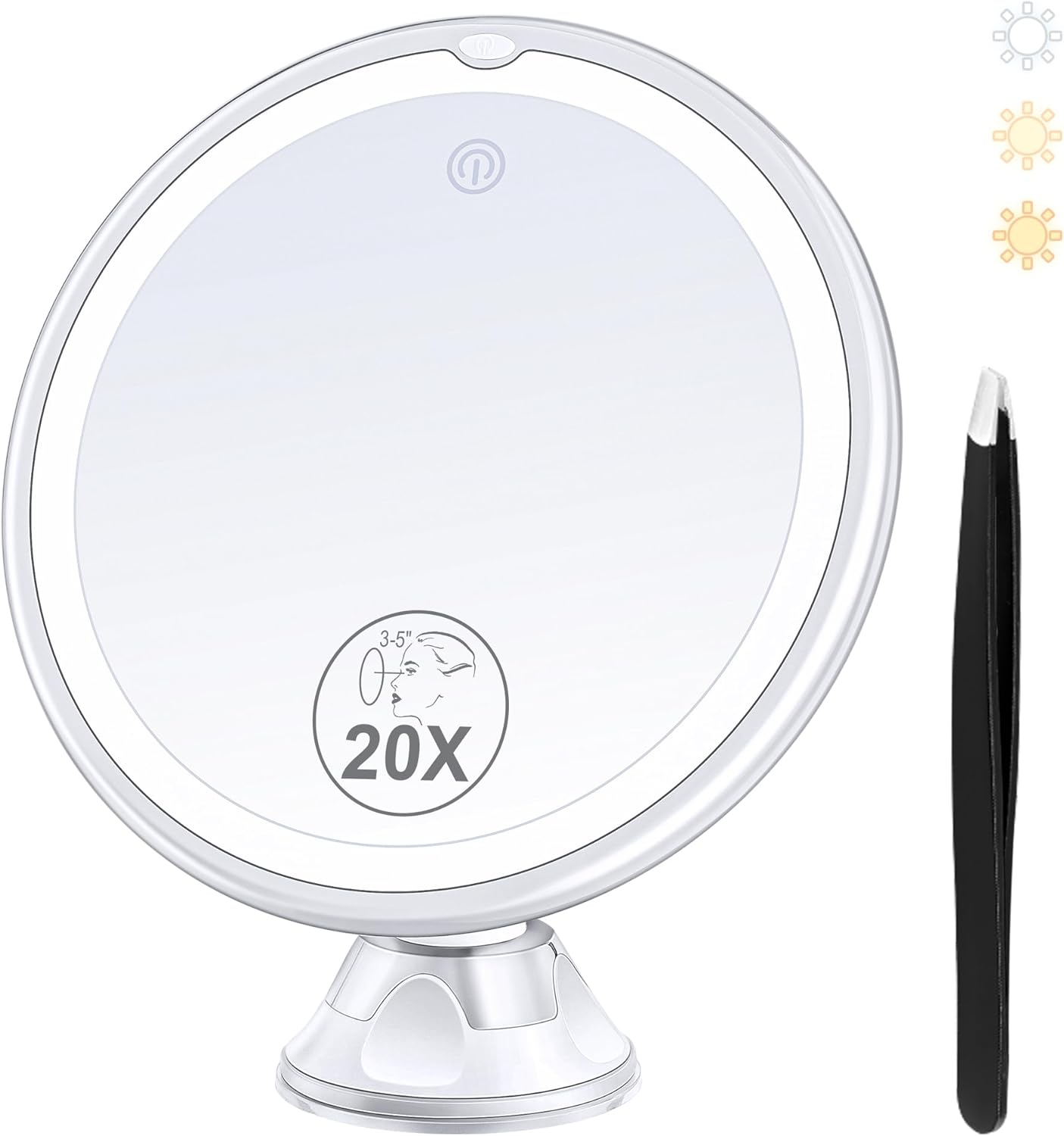Act Fast! Exclusive Offers for You, Today Only! B Beauty Planet 2023 Upgraded Magnifying Mirror with Light, 20X Lighted Magnifying Mirror with Suction Cup and Tweezers, 3 Colors Vanity Mirror, 360 Rotation, Makeup Mirror with Lights 8 Inches White