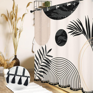 72"X72" Boho Mid Century Black and White Shower Cu...