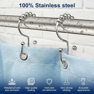 Shower Curtain Hooks,Sturdy Stainless Steel Double...