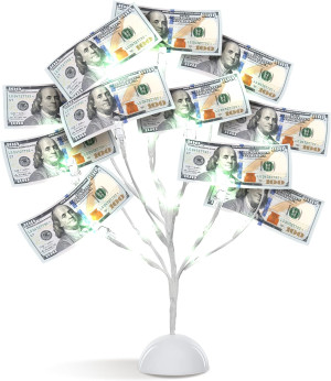 Money Tree Gift Card Holder with 10 Clips & LED Li...