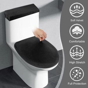 Stretch Velvet Toilet Lid Cover and Toilet Tank Li...
