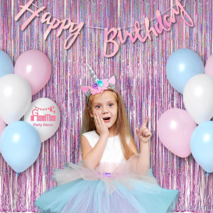 Pink Tinsel Curtain Party Backdrop - GREATRIL Foil...