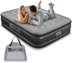 EZ INFLATE Double High Luxury Air Mattress with Bu...