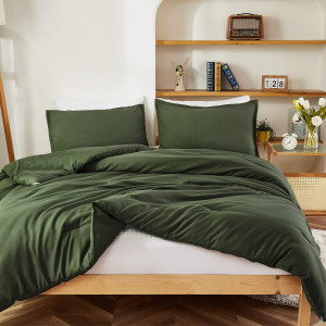 Litanika Dark Olive Green Comforter Set King, 3 Pi...