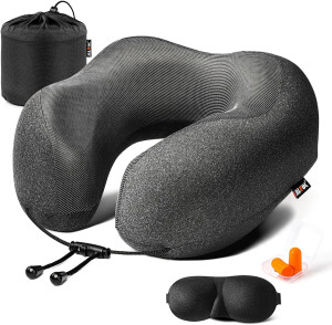 MLVOC Travel Pillow 100% Pure Memory Foam Neck Pil...