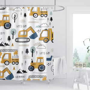 Construction Truck Shower Curtain Cartoon Excavato...