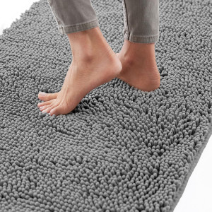 Gorilla Grip Bath Rug Mat 24x17, Thick Soft Absorbent Chenille, Rubber Backing Quick Dry Microfiber Mats, Machine Washable Rugs for Shower Floor, Bathroom Runner Bathmat Accessories Decor, Grey