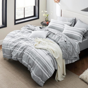 Bedsure Queen Duvet Cover Grey White Striped - Sup...