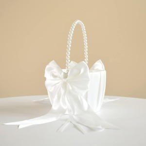 Wedding Flower Girl Basket with Cute Pearl Handle...