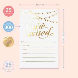 S&O Party Invitations! 25 Gold Foil Traditional In...
