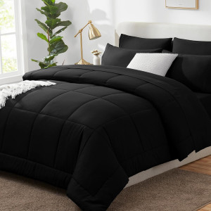 CozyLux Queen Comforter Set Black 7 Pieces Bed in...