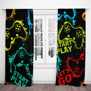 82x84 Inches Neon Gamepad Game Window Curtains Sta...
