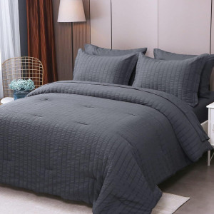 HYMOKEGE Queen Comforter Set Seersucker 7 Pieces,...