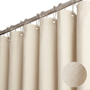 Fabric Shower Curtain, Linen Textured Heavy Duty P...