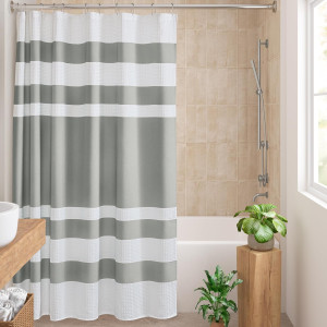 Madison Park Shower Curtain Waffle Weave Striped P...