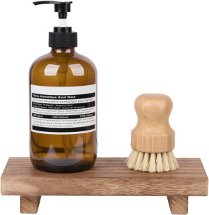 Small Wood Tray Pedestal Stand Farmhouse Bathroom...