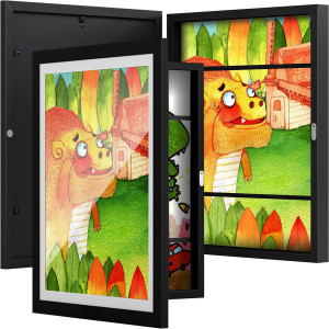 BAIJIALI Black Art Frames for Kids Artwork - Front Opening Holds 150 Drawings, 3D Crafts - 2 Packs 8.5x11 with mat or 9x12 without Mat