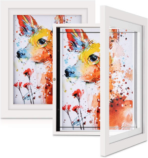 ONE WALL Kids Artwork Picture Frame Display 8.5x11 with Mat or 9.9x12.7 Without Mat, White Wood Frame with Tempered Glass Front Opening for Kids Drawings, Artworks, Art Projects, Schoolwork, 2-Pack