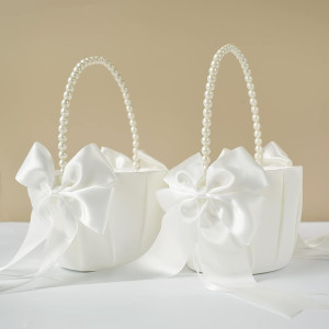 2 Pcs Wedding Flower Girl Baskets with Cute Pearl...