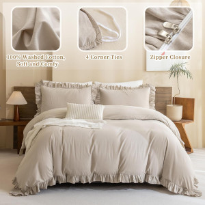 QSH 100% Cotton Duvet Cover King Ruffle Duvet Cove...