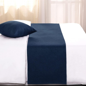 AMBERIS Bed Runner Dark Blue, Imitation Linen Deco...