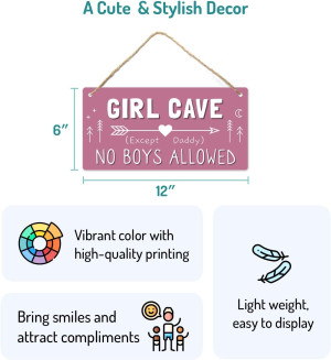 Girl Cave Sign, Decorations for Bedroom, 12″x6″ PV...