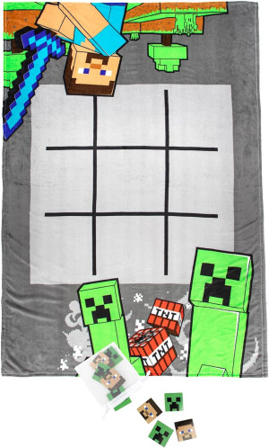Minecraft Tic Tac Toe Game Blanket - 3 Piece Set I...