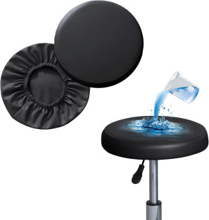 Shukii Stool Covers Round 2 Pack Bar Stool Covers Watedrproof PU Stool Slipcover with Elastic Stool Cushion Round Bar Stool Seat Covers for Bar Round Chair