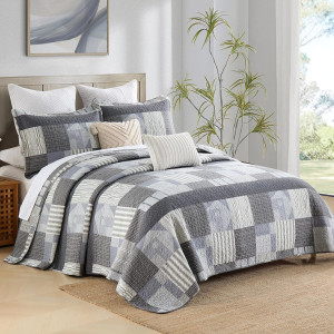 Queen Quilt Bedding Set, Grey Cotton Quilt Plaid B...