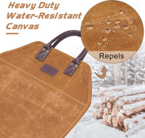G GOOD GAIN Firewood Carrier Waxed Canvas with Lea...