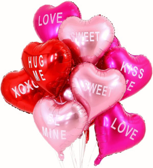 12 pcs Heart Balloons,18" Foil Love Balloons Mylar...