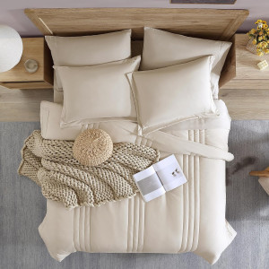 Monbix Queen Comforter Set - 7 Pieces Apricot Beig...