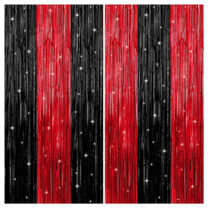KatchOn, Red and Black Fringe Curtain - Pack of 2...