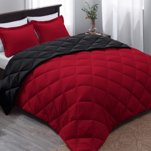 Basic Beyond Queen Comforter Set, Red and Black Co...