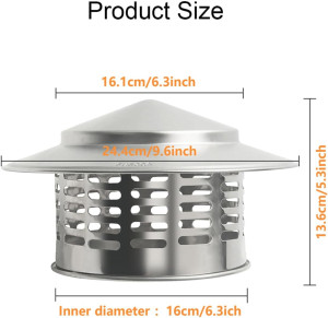 6" Round Chimney Caps, Tapered Top Chimney Cap wit...