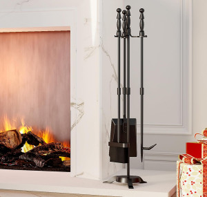 Fire Beauty Fireplace Tools Set 4 Pieces Black Wro...